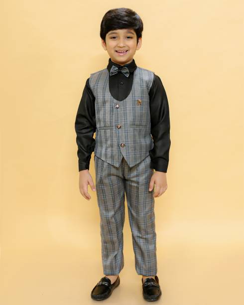 Boys Party(Festive) Jacket Pant, Bow Tie, Shirt  (Grey)